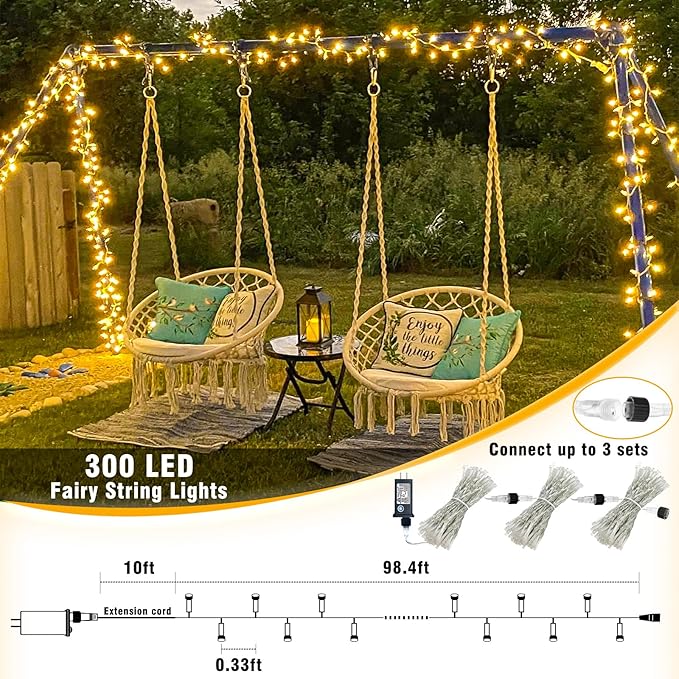100ft 300 LED String Lights Outdoor Indoor Waterproof Clear Wire Christmas String Lights, Plug in Warm White Twinkle Fairy Lights for Bedroom Wedding Tree Christmas Decorations