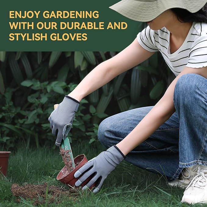 OZERO Women Leather Work Gloves: Touch Screen | Deerskin Garden Gloves with Grip | Ideal for Yard Work, Daily Tasks, Driving