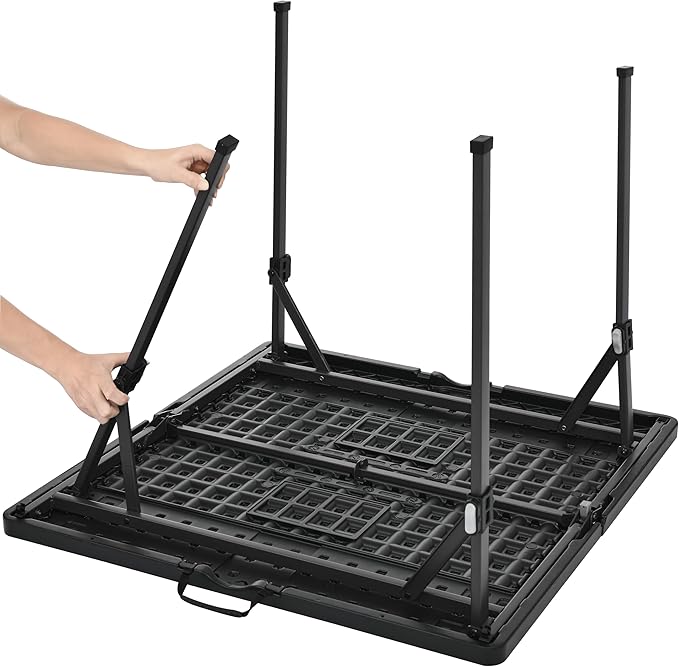 Amazon Basics 34 inch Portable Folding Dining Table with Carrying Handle, Black, 33.9 x 29.1 x 33.9 inch, Square