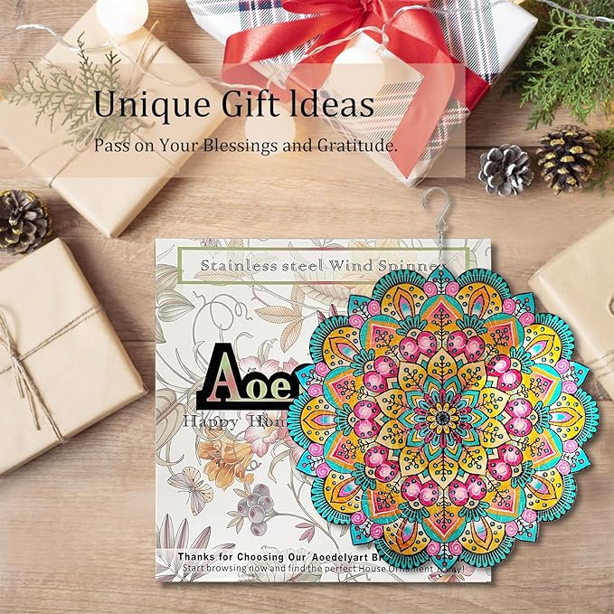 Wind Spinners Outdoor Mandala Lucky Star,Laser Cut Metal Kinetic Art Wind Spinner Gift for Christmas,12In Stainless Steel Hanging Yard&Garden 3D Wind Sculpture Decorations Indoor Spinners