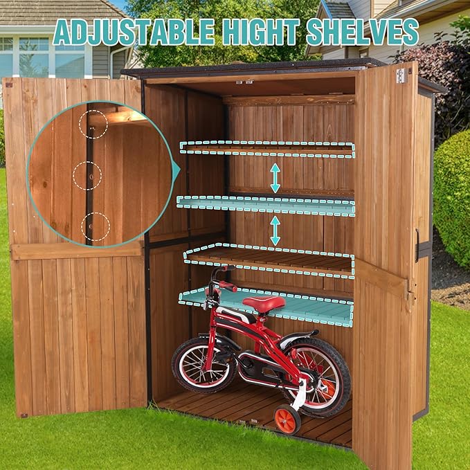 Sheds & Outdoor Storage,Large Garden Shed with Metal Frame Structure and Adjustable Shelves,Bike Storage Tool Cabinet Box for Backyard Garden Patio Lawn (Brown)