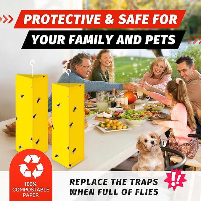 LULUCATCH Sticky Fly Traps, 10 Pack Fly Traps Indoor with Hanging Hook, Odorless Yellow Sticky Gnat Traps for Mosquitoes, Non-Toxic Bug Catchers for Fleas, Drain Flies, Moths, Insects