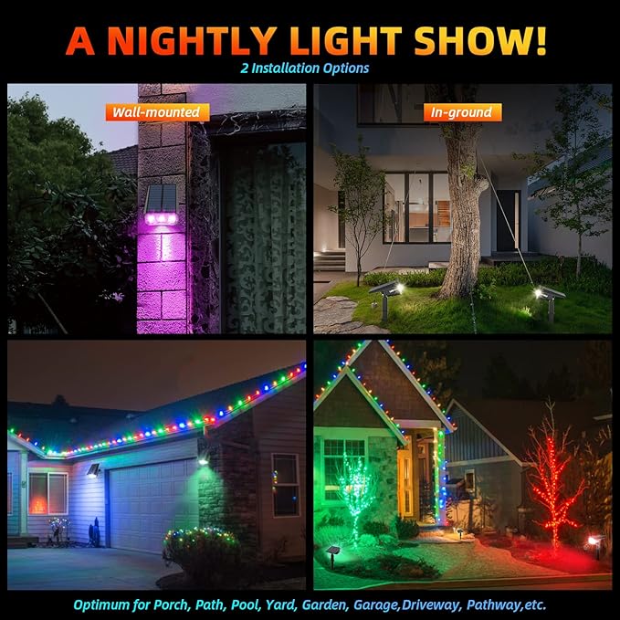 Solar Spot Lights Outdoor Color Changing, IP65 Garden Lights Solar Powered Waterproof with 9 Light Modes, Colored Landscape Lighting Auto On/Off, for Garden Pool Area Pond Yard, 10 Pack