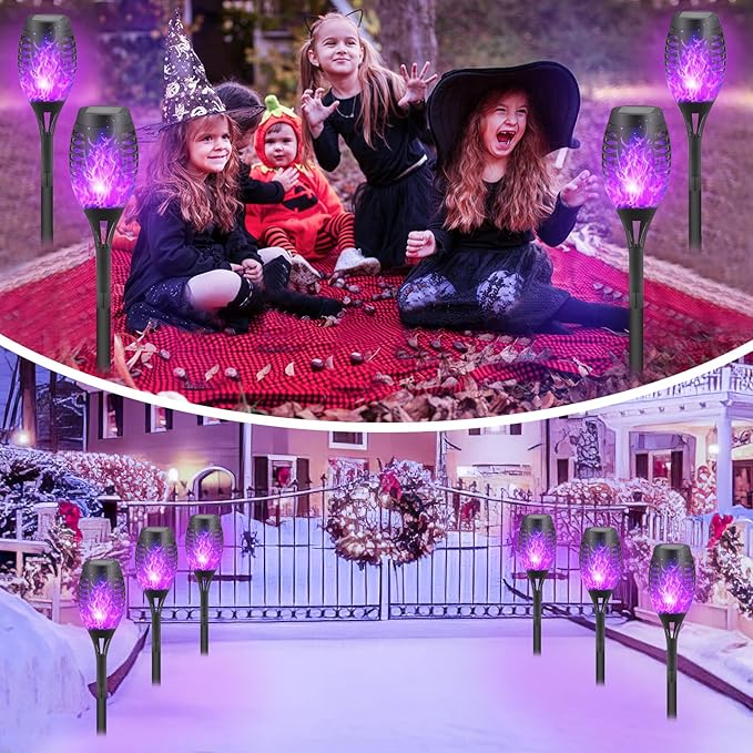 12-Pack Solar Flickering Flame Torches – Waterproof Solar Garden Lights, Outdoor Solar Lights for Yards, and Flame Torches for Patio and Pathway Decorations