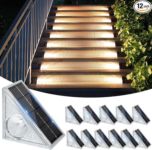 Ellasay Stair Lights Outdoor 12 Pack,10 Color Modes Solar Step Lights for Outside, Waterproof IP67 Solar Lights for Garden Stair,Patio,Deck,Yard,Front Step, Front Porch Decor