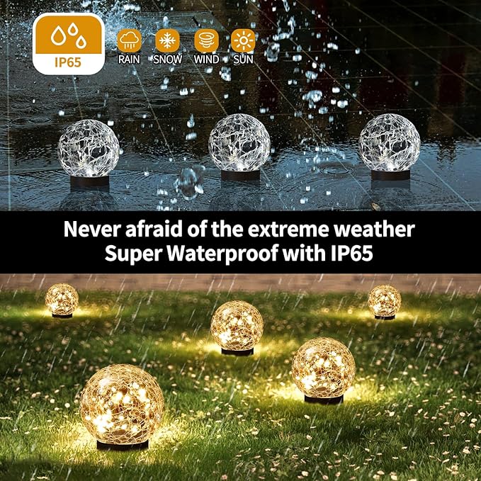 Solar Globe Lights Outdoor Waterproof-Solar Balls Garden-Cracked Glass Ball Solar Lights Outdoor-Solar Orbs Outside-Outdoor Decorations Patio & Yard Lawn Backyard Decor (GUO-XBQ-2-2-2)