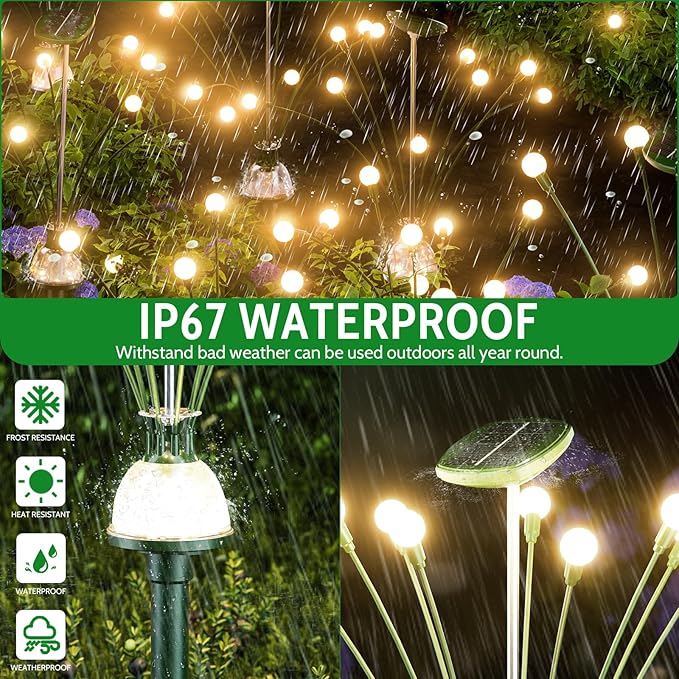 4 Pack High Bright Solar Garden Lights Outdoor, 36 LED Solar Firefly Lights Fairy Swaying Lights by Wind for Outside, IP67 Waterproof, Pathway Lights for Patio Garden Yard Walkway Sidewalk, Green