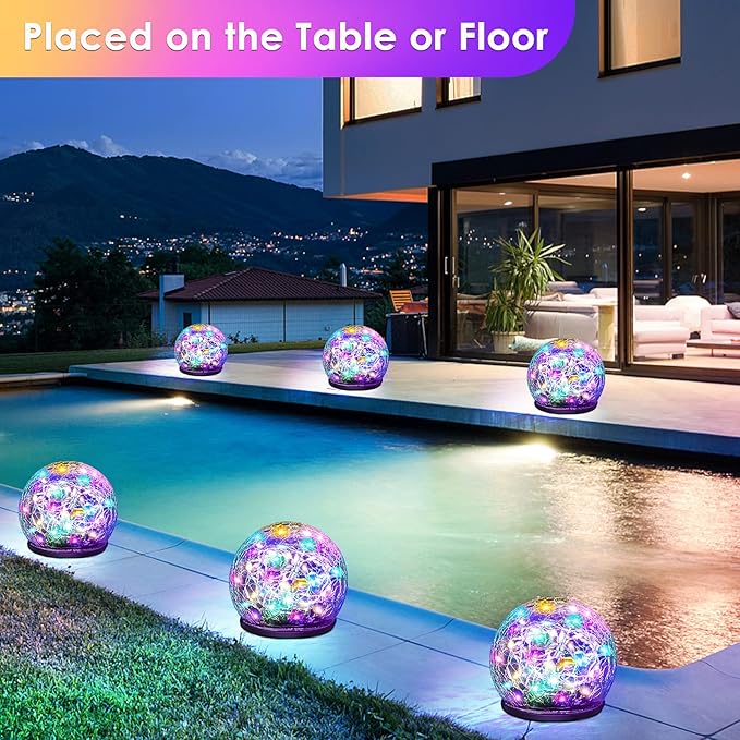 Solar Garden Lights - 2 Pack 80 LED Multi-Color Cracked Glass Outdoor Decorative Lights for Yard, Pathway, Patio, Lawn & Christmas Decor - 5.9"