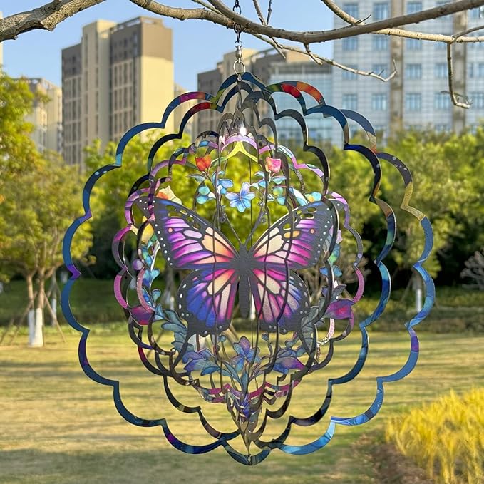 Wind Spinners Metal Butterfly - Butterfly Gifts for Women Mom Grandma Wife, Hanging Wind Spinner for Outdoor & Indoor Decorations, 12 inch 3D Wind Spinner for Ornament Gifts