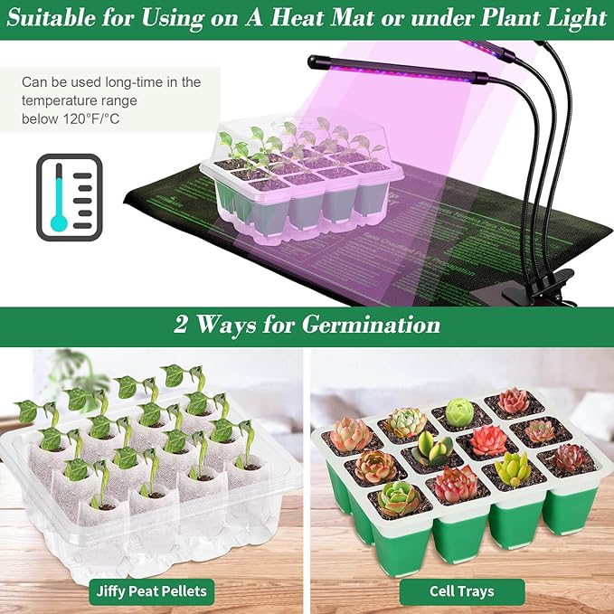 Mckanti 6 Pack Silicone Seed Starter Tray, Reusable Seed Starter Kit with Humidity Adjustable Dome, Lid and Tools for Indoor Seed Germination