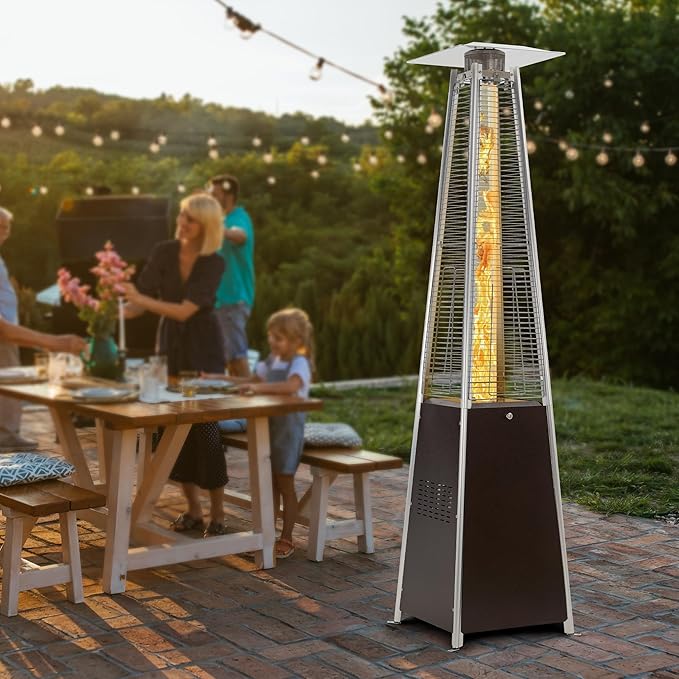 FOOWIN Patio Heater,48,000 BTU Outdoor Patio Heater with Wheels,Propane Patio Heater w/Waterproof Cover & Gloves,Quartz Glass Tube Pyramid Patio Heater for Outdoor Use,Party,Backyard,Garden,Bronze
