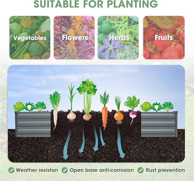 Raised Garden Bed,Galvanized Raised Garden Beds Outdoor for Vegetables Flowers Herbs, Raised Bed Planter Box, Metal Raised Garden Bed Kit with Gloves, 6x3x1ft,Gray