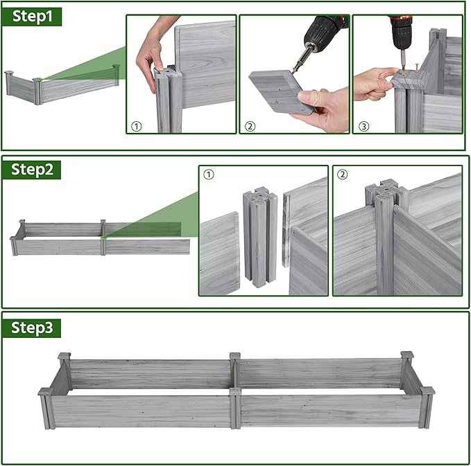 Yaheetech 8×2ft Wooden Horticulture Raised Garden Bed Divisible Elevated Planting Planter Box for Flowers/Vegetables in Backyard/Patio Outdoor, Gray, 95 x 25 x 11in