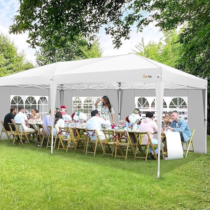 HOTEEL 10x20 Pop up Canopy with Sidewalls, One Push Outdoor Tents for Parties Waterproof Canopy Tent with Reinforce Rod, Easy Setup Event Tent with Sandbag for Backyard, Camping, Wedding, White