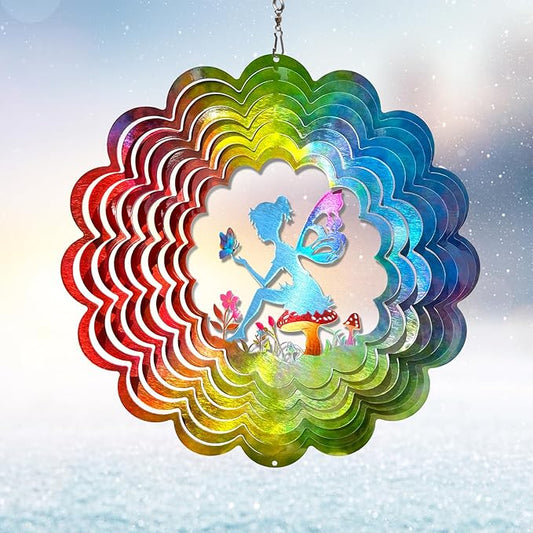 Wind Spinner - Fairy Wind Spinners Outdoor, Hanging Wind Sculpture, 3D Metal Fairy Wind Catcher, Kinetic Garden Decoration Yard Art Decor, Lovely Gifts for Mother Wife Sister Daughter Girl