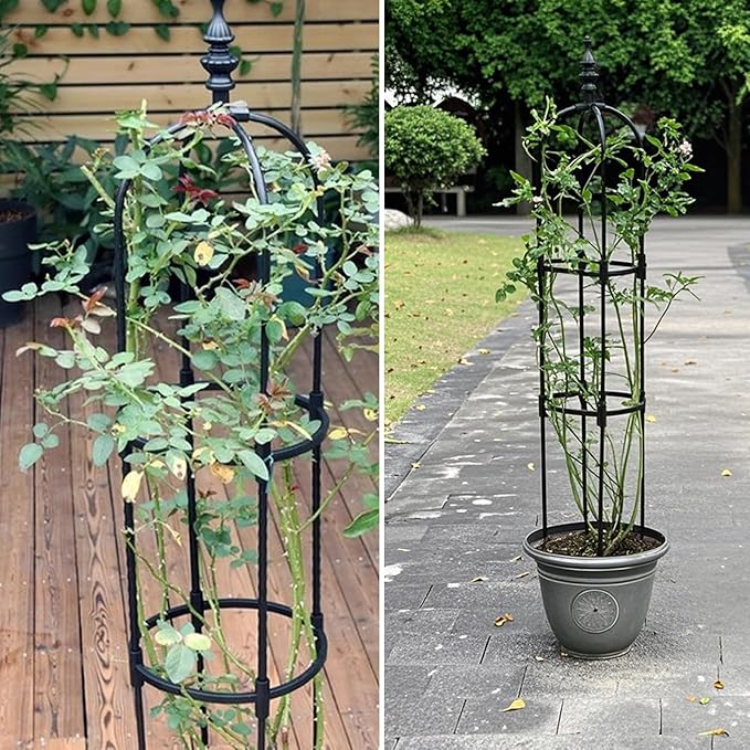 Trellis for Climbing Plants Outdoor 1Pcs Garden Obelisk, Metal Pipe Tomato Cage Cucumber Rose Flower Vegetable Grape Round Vine Tall Plants Trellis,Plants Support Stakes Potted Garden Tower Indoor
