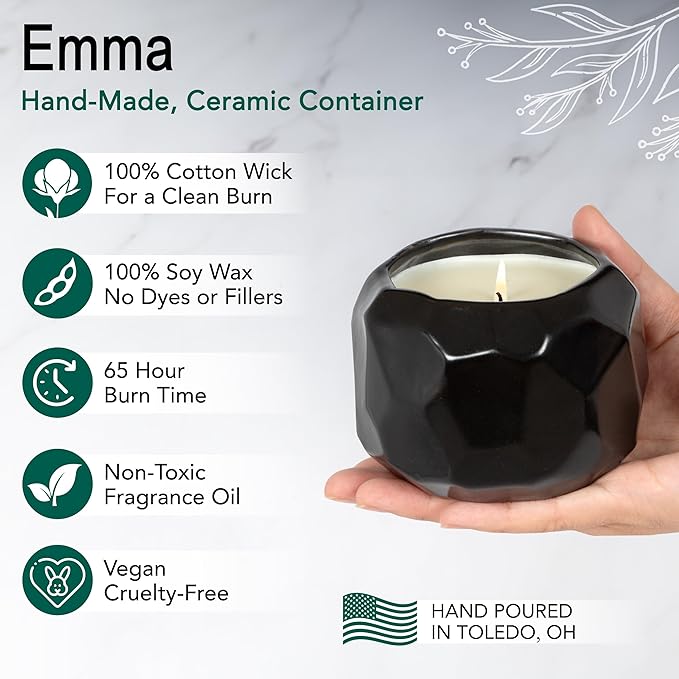 The Growing Candle, Lavender Scented, 13oz Ceramic Pot, Single Wick Aromatherapy Candles, 100% Soy for Women and Men, Emma