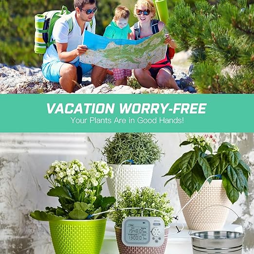 Automatic Plant Waterer Indoor Self Watering System for 15 Potted Plants, Auto Drip Irrigation Kit Programmable Water Timer with Smart Humidity Detection