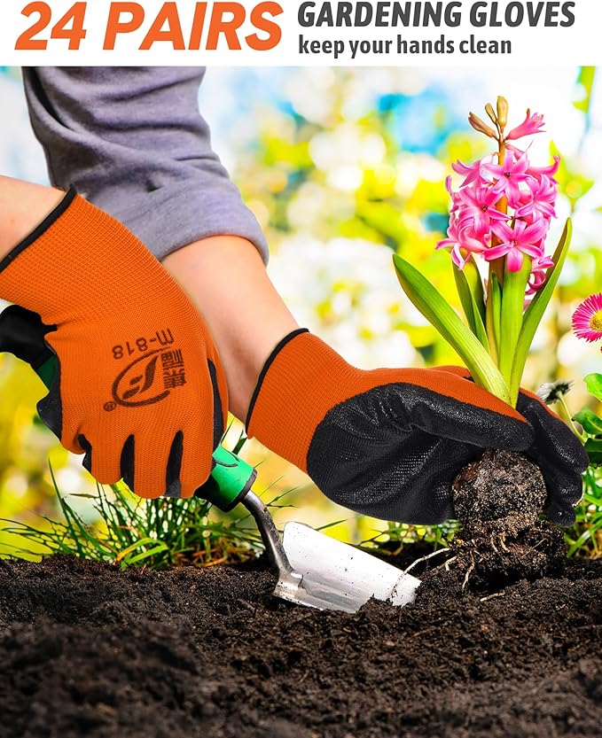 Nuogo 24 Pairs Gardening Gloves for Men Women Rubber Coated Landscaping Work Gloves Safety Work Construction