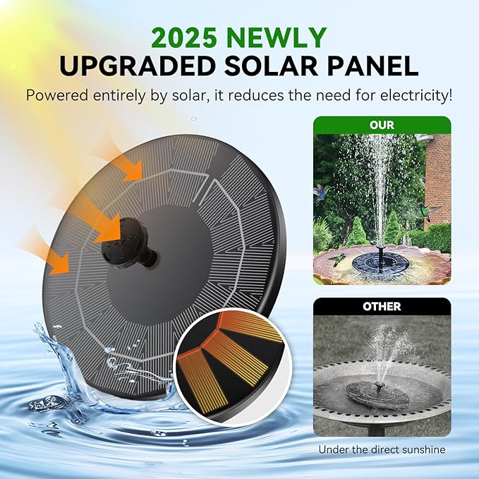 Solar Bird Bath Fountain Pump, Upgrade Solar Powered Water Fountain for Bird Bath Solar Fountain with 8 Nozzles, Small Solar Fountain, Solar Water Birdbath Fountain for Outdoors-2.5W