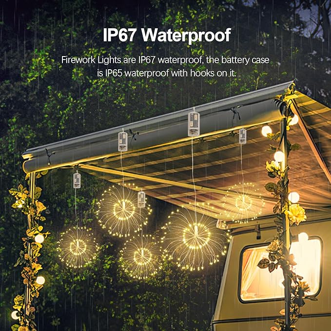 6 pack Firework Lights Copper Wire Led Lights, Dimmable Battery Operated Hanging Lights with 8 Modes, Remote Control, Waterproof Fairy String Lights for Home, Patio, Christmas Decoration