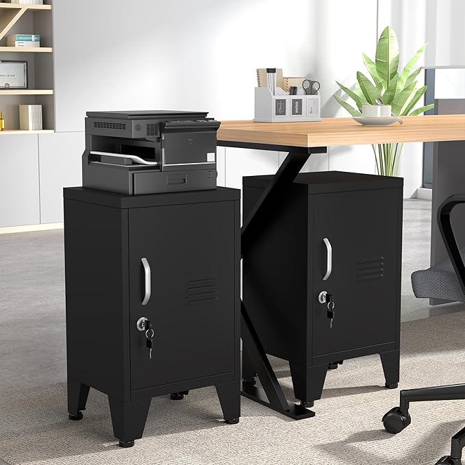 24.4" H Black Metal NightStand Locker Storage Cabinet with 1 Doors, File Cabinet with Shelves, Storage Cabinet with Adjustable Leveling Foot for Home Office Living Room or Bed Room