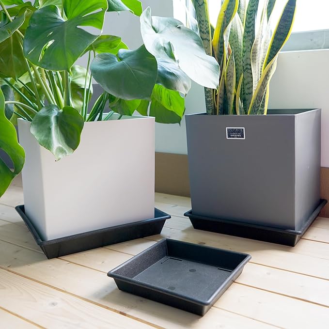 Square Plant Saucer 14 Inch 5 Pack 8 12 14 16 18 20 Plant Trays for Pots Heavy Duty Plastic Plant Saucers for Indoors Outdoors, Flower Pot No Holes Plant Drip Trays