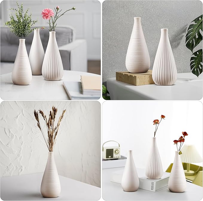 White Vases Home Decor Modern Ceramic Decorative Vases for Home Decor, Flower Vases & Centerpiece, Minimalist Design Set of 3