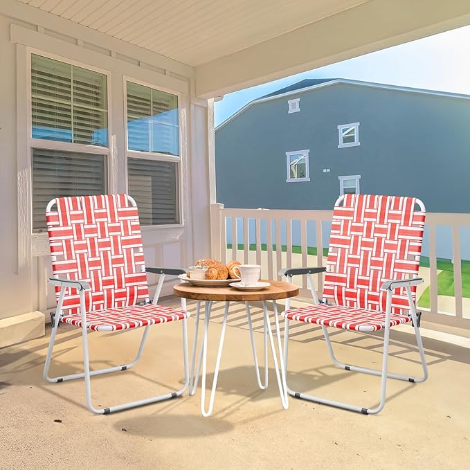 VINGLI Patio Lawn Webbed Folding Chairs Outdoor Beach Portable Camping Chair for Yard, Garden (2, Red, Oversized)
