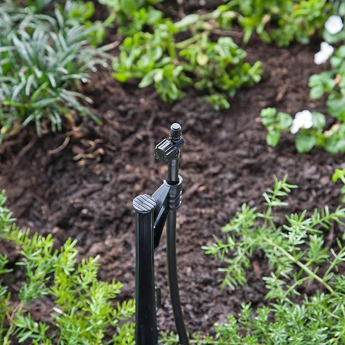Raindrip 173CPUB, Adjustable Flow Micro Sprinkler Assembly, Quarter-Circle Pattern, Fan Spray, 1/4-Inch Clamp N Pierce® Inlet, Riser & 13-Inch Stake, Drip Irrigation Emitters for Drip Irrigation Gardening Systems, Black