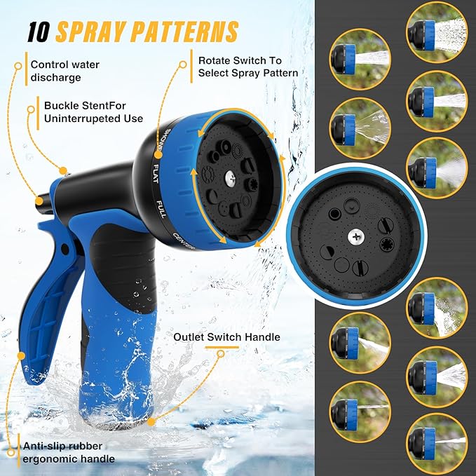 Lefree Garden Hose 50ft, Stainless Steel Garden Hose Metal, Flexible Water Hose with 10-Function Nozzle, Crush Resistant, Leak Proof, No Kinks Heavy Duty Hose for Yard, Outdoors, Rv