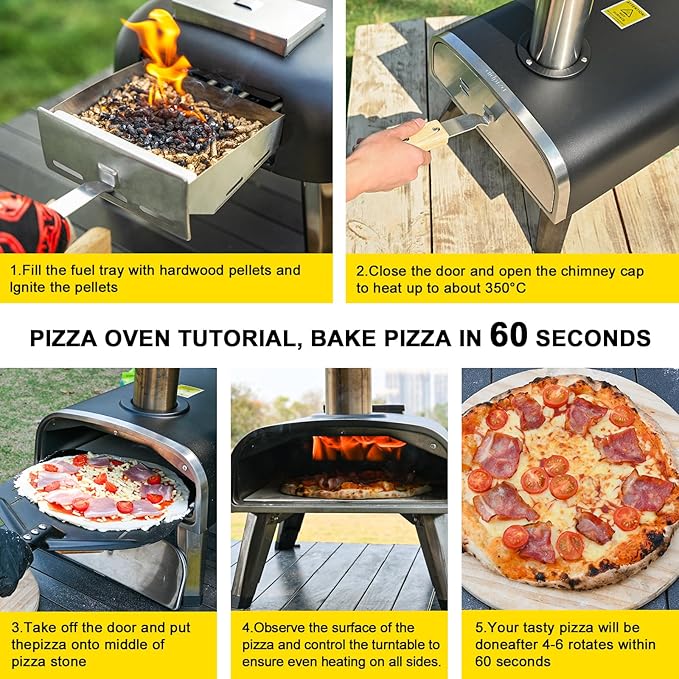 Pizza Oven Outdoor 12" Wood Fired Pizza Ovens Pellet Pizza Stove for outside, Portable Stainless Steel Pizza Oven for Backyard Pizza Oven