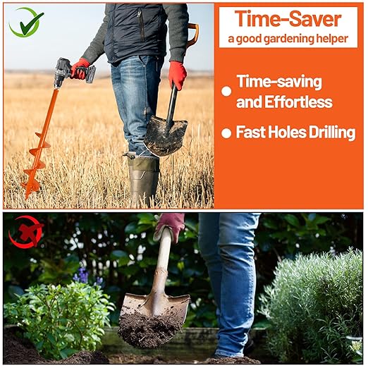 ‎4"x24" Auger Drill Bit for Planting – Heavy Duty Garden Auger Post Hole Digger with Spiral Double Blade & 3/8" Hex Drive for Fast Hole Drilling