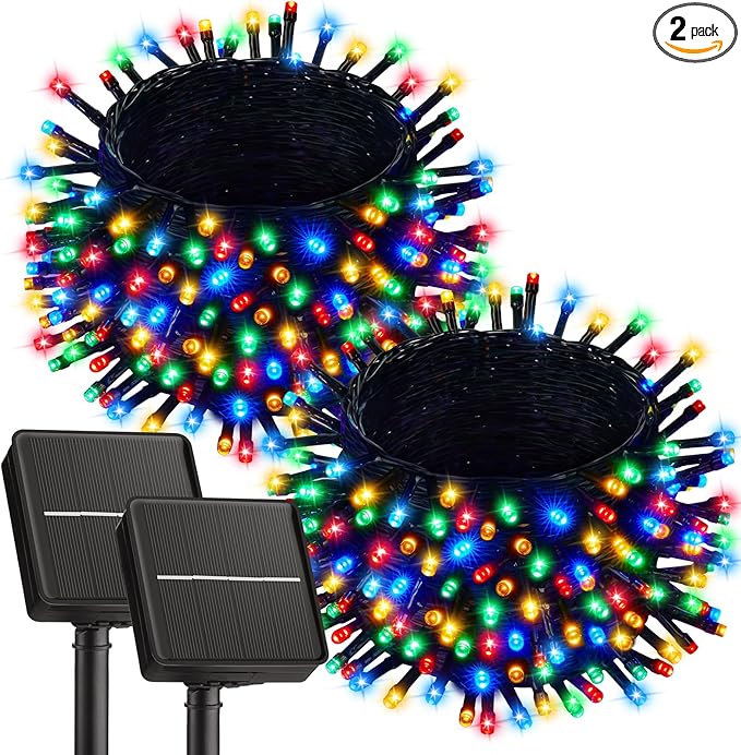 Brightown 2 Pack Solar String Lights Outdoor, Each 46Ft 120 LED Solar String Lights for Outside with 8 Modes, IP65 Waterproof Solar Outdoor Lights for Patio Garden Christmas Decorations, Multicolor