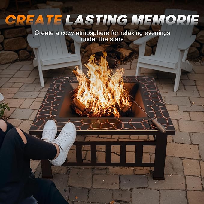 Devoko Outdoor Fire Pit, 32 Inch Firepit Table Metal Outdoor Fireplaces with Waterproof Cover for Outside Patio Camping (Copper)