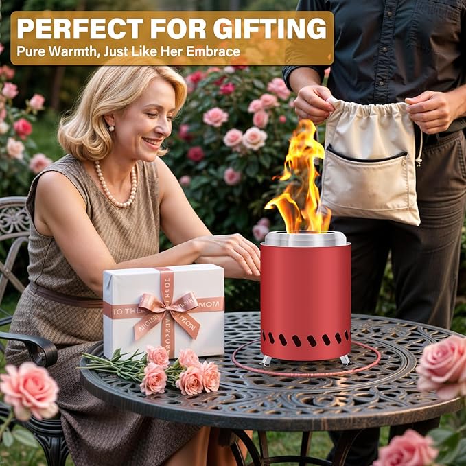 HGD Small Tabletop Fire Pit, Smokeless Table Top Firepit Outdoor, Portable Mini Stove with Carry Bag for Camping Backyard Patio Garden Picnic, Fueled by Pellets or Wood, Stainless Steel, Red