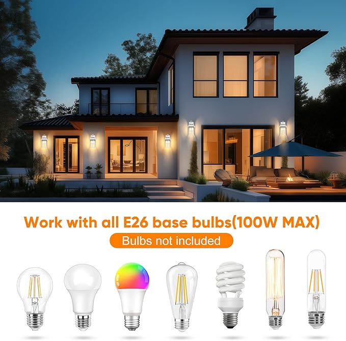 WIHTU Outdoor Light Fixture, White Porch Lights with Glass Shade, Waterproof Wall Sconce Light, Fixtures Exterior Wall Lighting, Aluminum Anti-Rust Front Door Lanterns