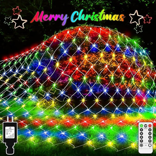 2 Pack Total 400 LED Christmas Net Lights Outdoor 6M*4M Mesh Lights Fairy String Lights Plug in with Timer 8 Modes Waterproof for Outside Bush Window Wall Patio Fence Tree Decorations-Multicolored