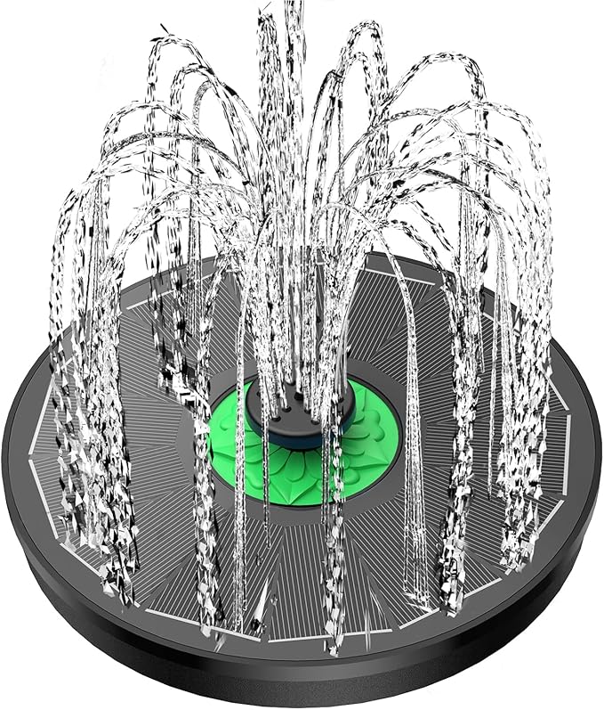 Solar Fountain Full Glass Panel No Battery, 3.5W Solar Bird Bath Fountains with 4 Fixed Rods & 7 Nozzles, Solar Fountain Pump for Bird Bath, Garden, Pond, Pool, Patio (Black Panel)