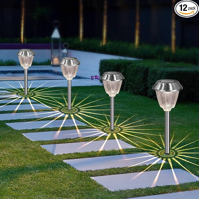 Solar Pathway Lights - 12 Pack Landscape Lawn Solar Lights Outdoor Waterproof，Super Bright LED Warm White & IP65 Garden Lights Stakes for Path, Yard Decoration, Driveway, Walkway