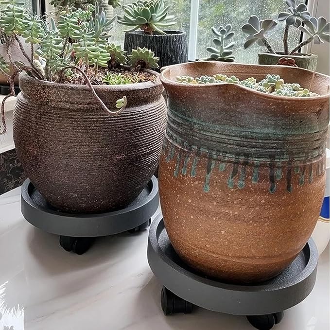 WanderingDonkey 14 Inch Potted Flower Mover Dolly with Casters Round Coaster for Indoor Outdoor, Heavy Duty Plant Caddie with Wheels,Rolling Plant Stand Pot Trolley,Wheeled Planter Saucer Tray 2 Pack