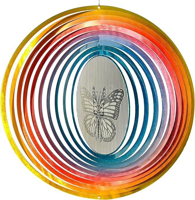 Wind Spinner Creates a Fluttering Butterfly 3D Animations Effect,Wind Spinners Ouddoor Butterfly Gift for Women/Grandma/Mom/Wife,12inch Mandala Wind Spinner Hanging Garden Yard Art Decor