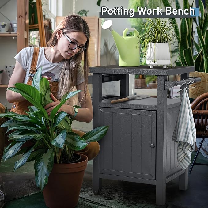 Grill Cart Outdoor with Storage Cabinet, Portable Rolling Patio Bar Cart with Wheels, BBQ Prep Table, Movable Stainless Steel Kitchen Island Dining Cart for Food/Drink/Cooking -Grey