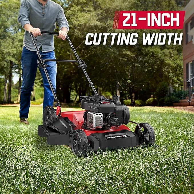 PowerSmart Gas Lawn Mower 21" with B&S 125cc Engine, 2-in-1 Mulching and Side Discharge, Easy Assembly & Lightweight, Cordless Push Lawn Mowers for Garden Yard