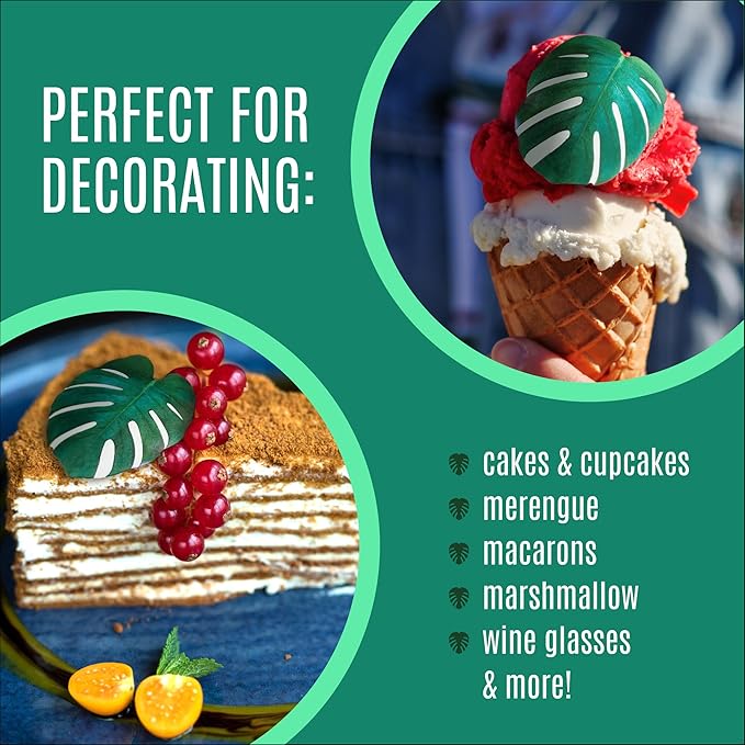 Sugar Robot - Edible Monstera Leaves Decor - Small Size - Edible leaves for cake decorating - Premium Crafted - Made in the USA Cake -Set of 24 (Monstera Leaf)