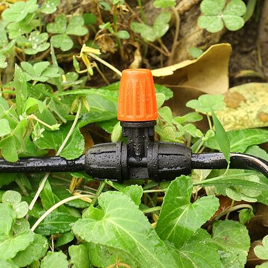 Upgraded Three-Way Atomizing Nozzle for 1/4 Inch Irrigation Tubing, 24 Pcs Adjustable Micro Spray Irrigation Emitters with Integrated 1/4 Inch Tee Fittings for Misting Watering System