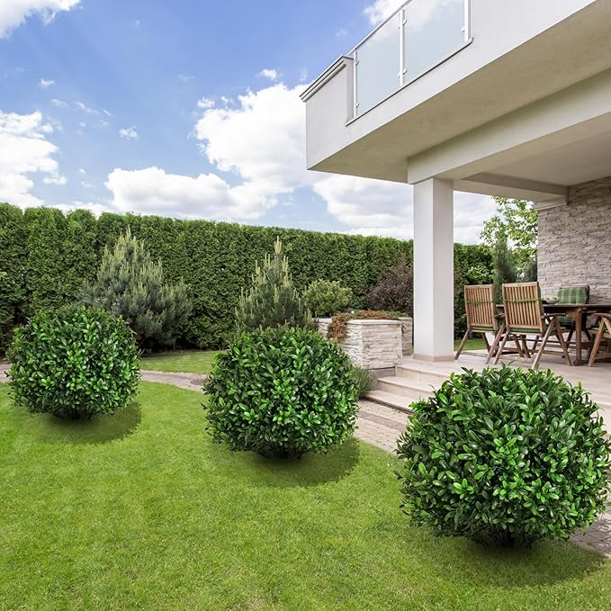 Artificial Olive Leaf Boxwood Topiary Ball Trees, Set of 2 UV Resistant 16in Outdoor Plants – Artificial Bonsai, Miniature Trees, Garden, Curb Appeal