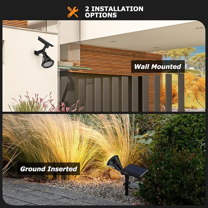 Solar Spot Lights Outdoor, 21 LEDs Brightness Solar Flag Lights Outdoor IP67 Waterproof Solar Garden Stake Lights, 2-in-1 Adjustable Solar Power Outdoor Lights for Fence Warm White(6 Pack)