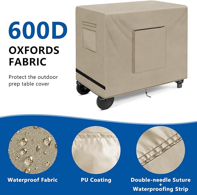 SIRUITON Outdoor Bar Cart Cover for 30 Inch Portable Outdoor Table, Heavy Duty 600D Oxford Fabric Outdoor Waterproof BBQ/Worktable Metal Movable Table Cover