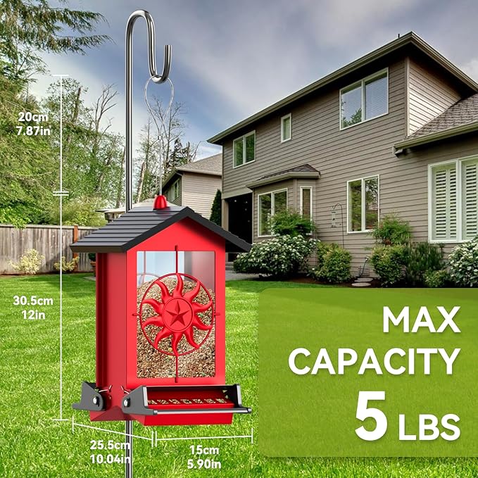 Squirrel Proof Bird Feeders for Outdoors, 5LBS Large Capacity Metal Wild Bird Feeder with Bilateral Weight-Activated Perches, Anti Squirrel Bird Feeders for Outside Finch, Cardinal, Blue Jay